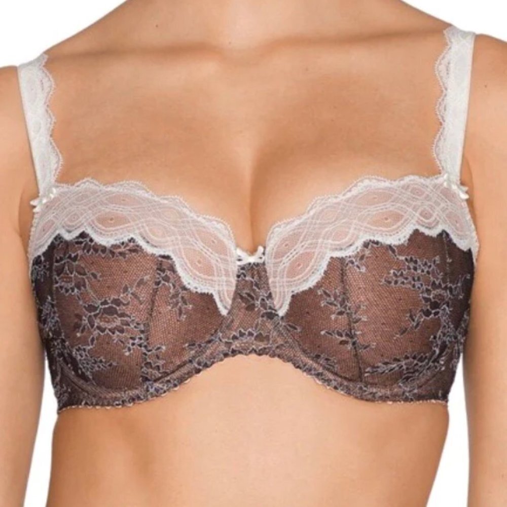 New Prima Donna Crystal Lace Underwire Balconette Bra In Blk & White 34D